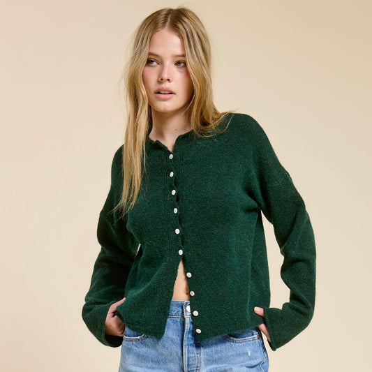 Essential Button Down Cardigan • Hunter Green
