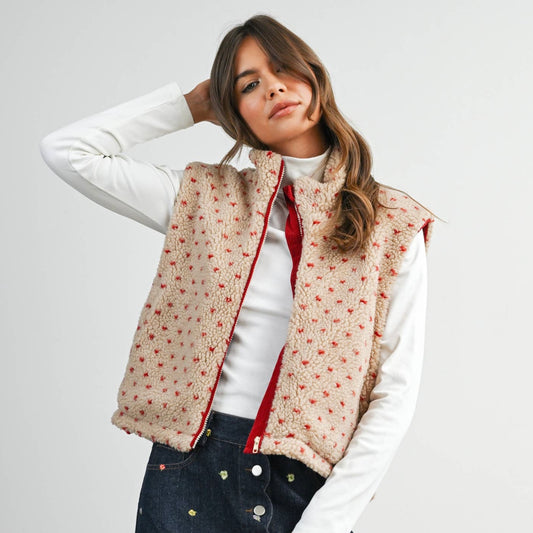 Fleece Vest • Tan & Red