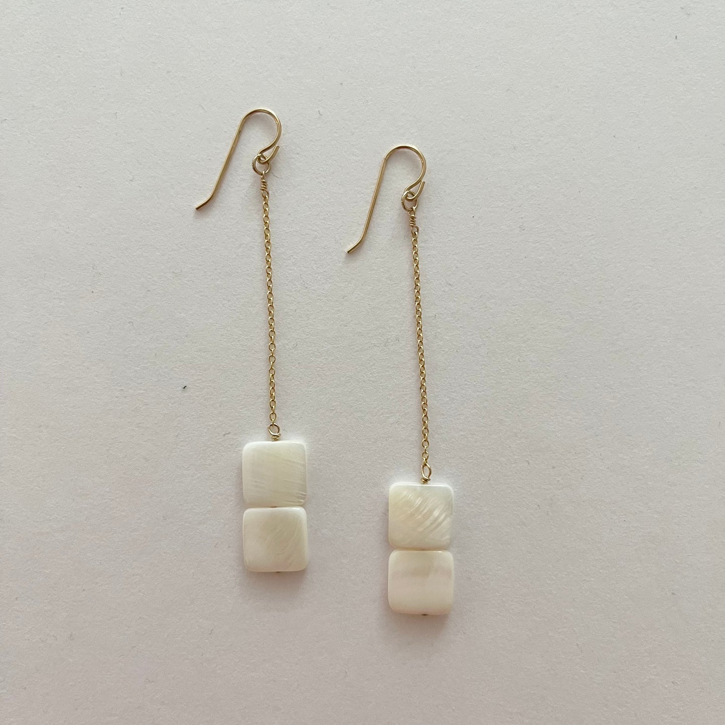 Desert Moon Design • Double Square Shell Chain Dangle Earrings • 14K Gold Fill