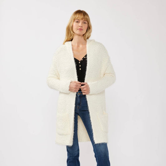 Fuzzy Hooded Cardigan • Ivory