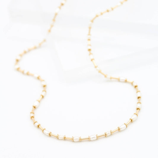 The Swell Life • Gold Stitch Pearl Necklace • 14K Gold Fill