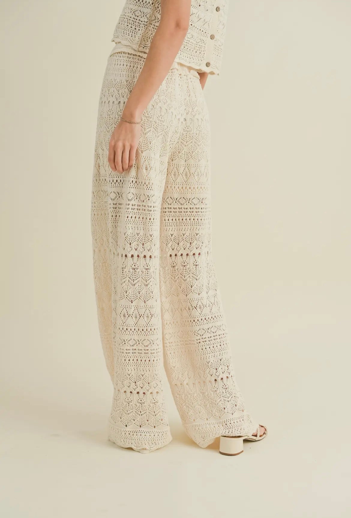 Crochet Wide Leg Pants • Cream