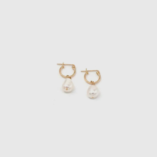 Alina Pearl Huggie Hoop Earrings • 14K Gold Fill