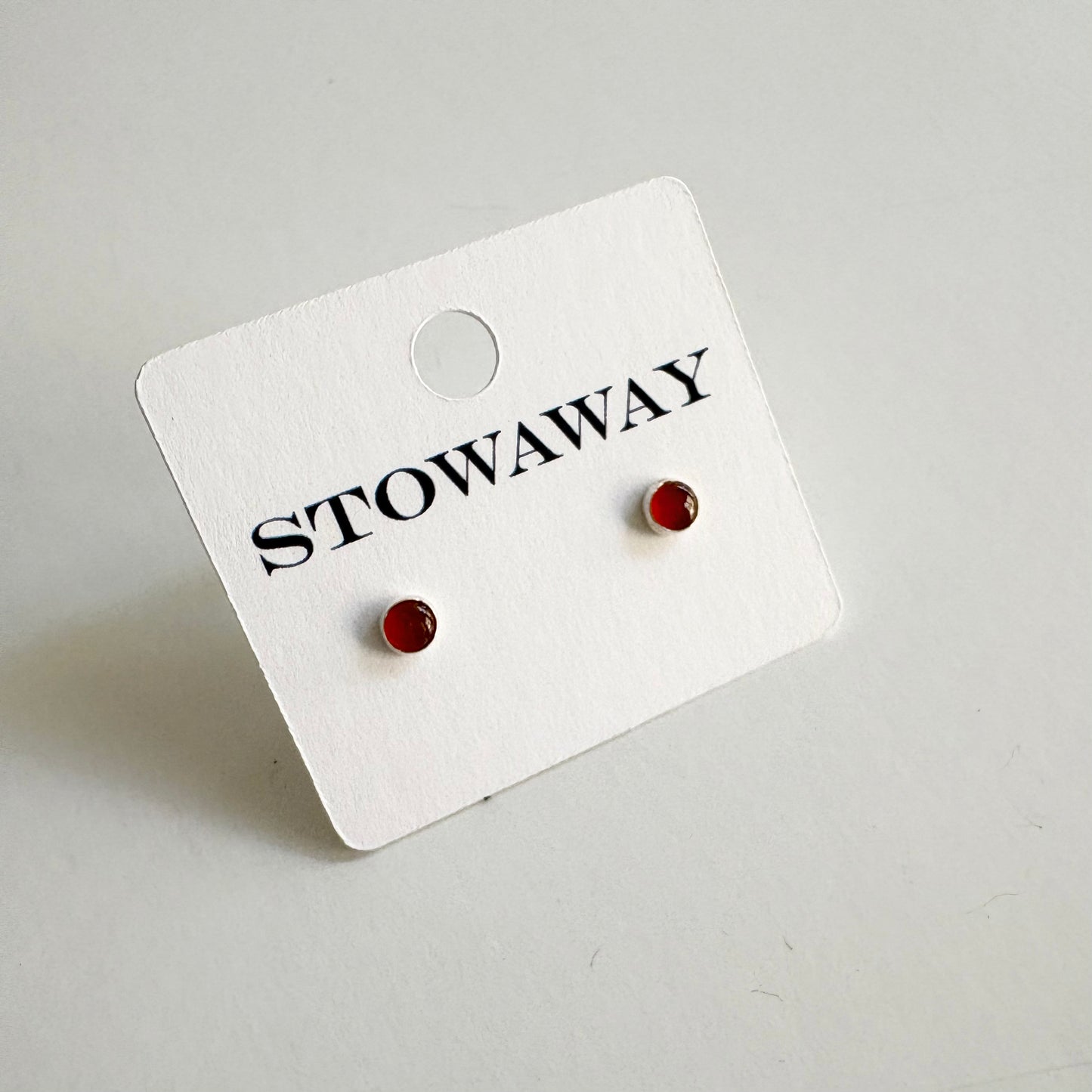 Small Gemstone Stud Earrings • Sterling Silver • Carnelian