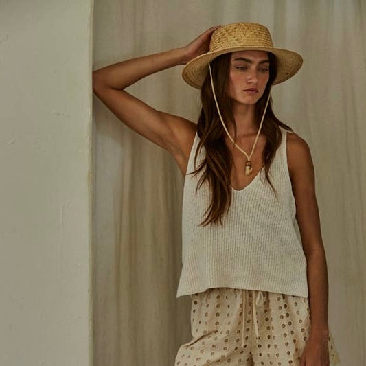 Cotton Sweater Tank Top Cream