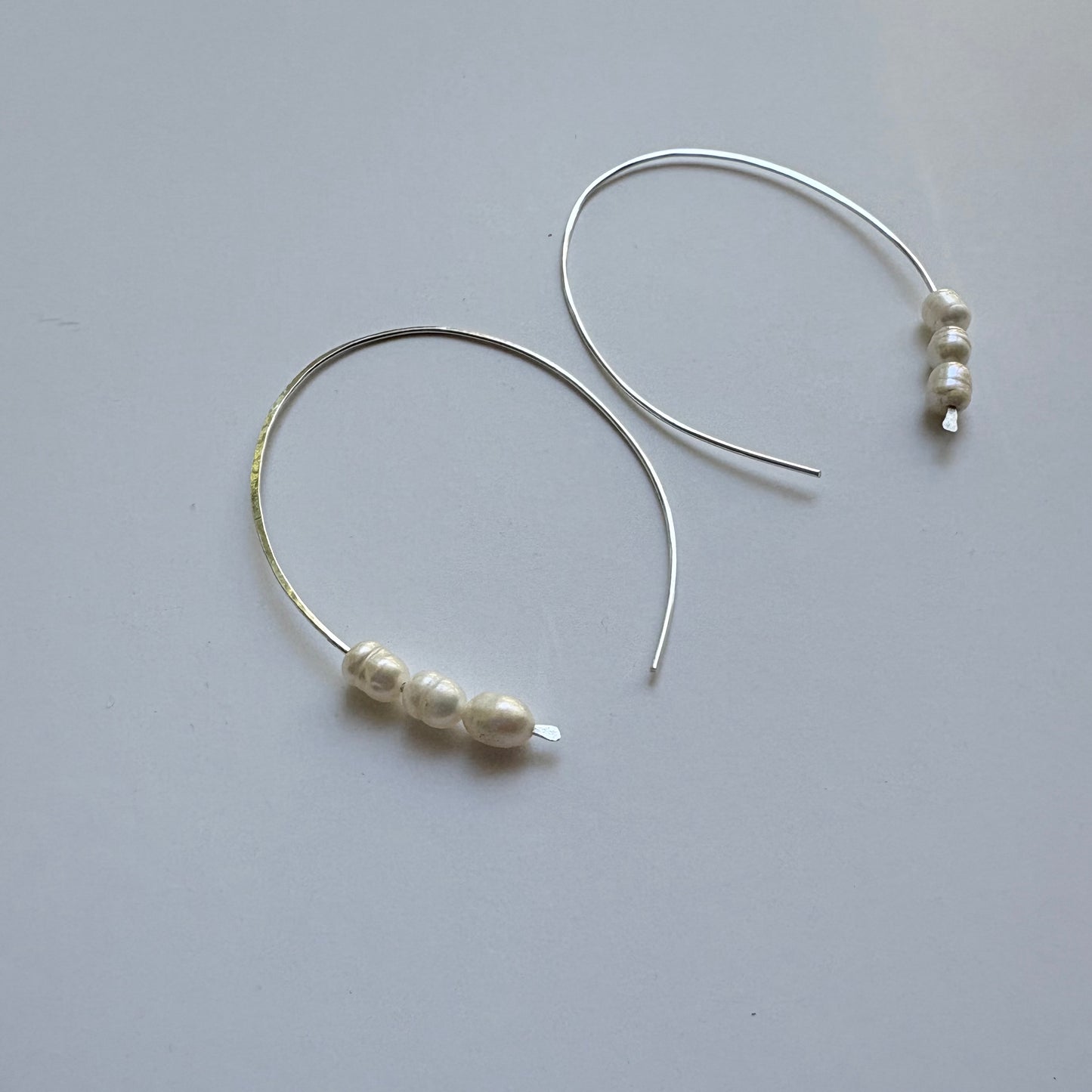 Modern Pearl Open Hoop Earrings • Sterling Silver