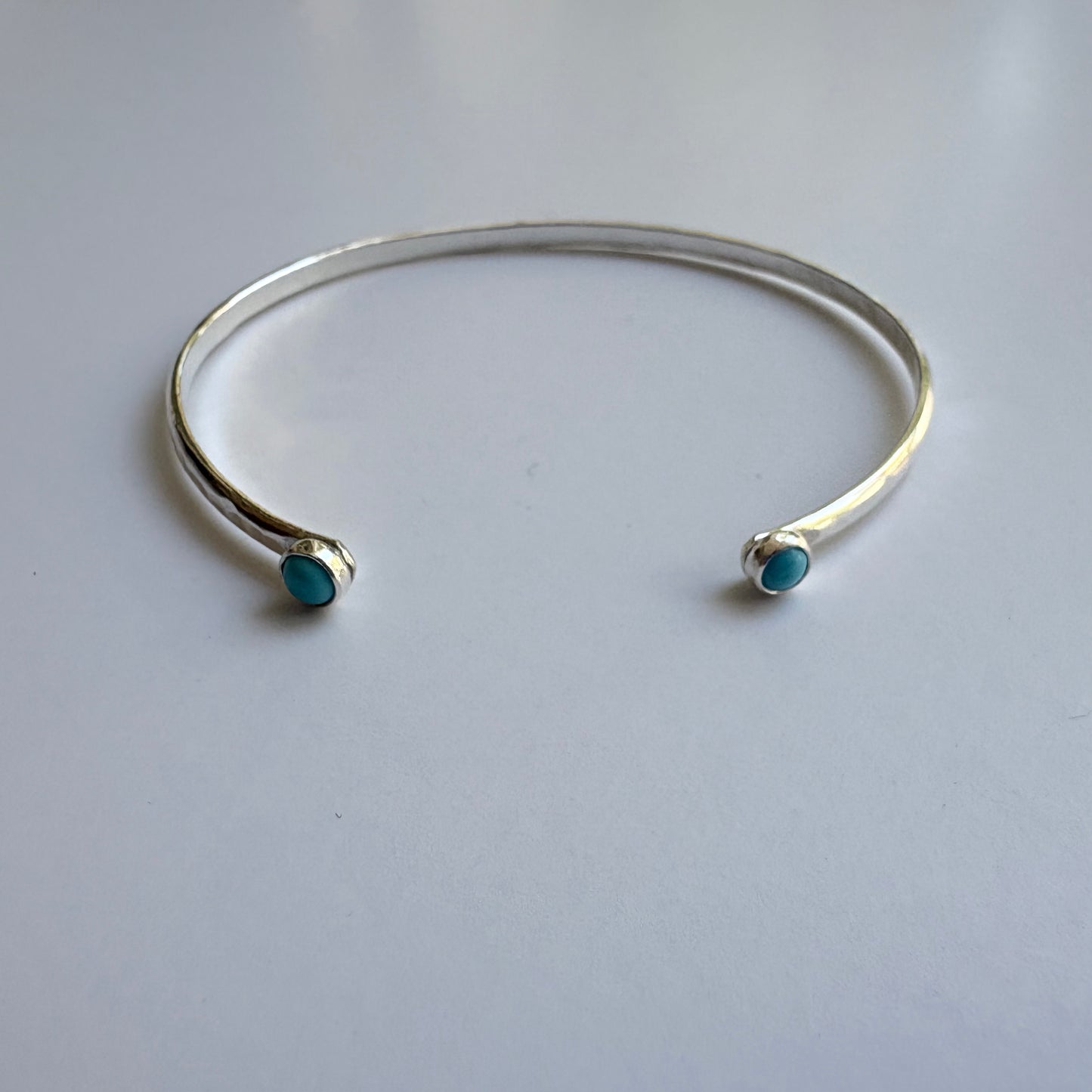 Hammered Open Cuff Bracelet • Turquoise • Sterling Silver