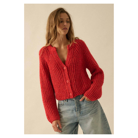 Crop Cardigan Sweater • Red Orange Confetti