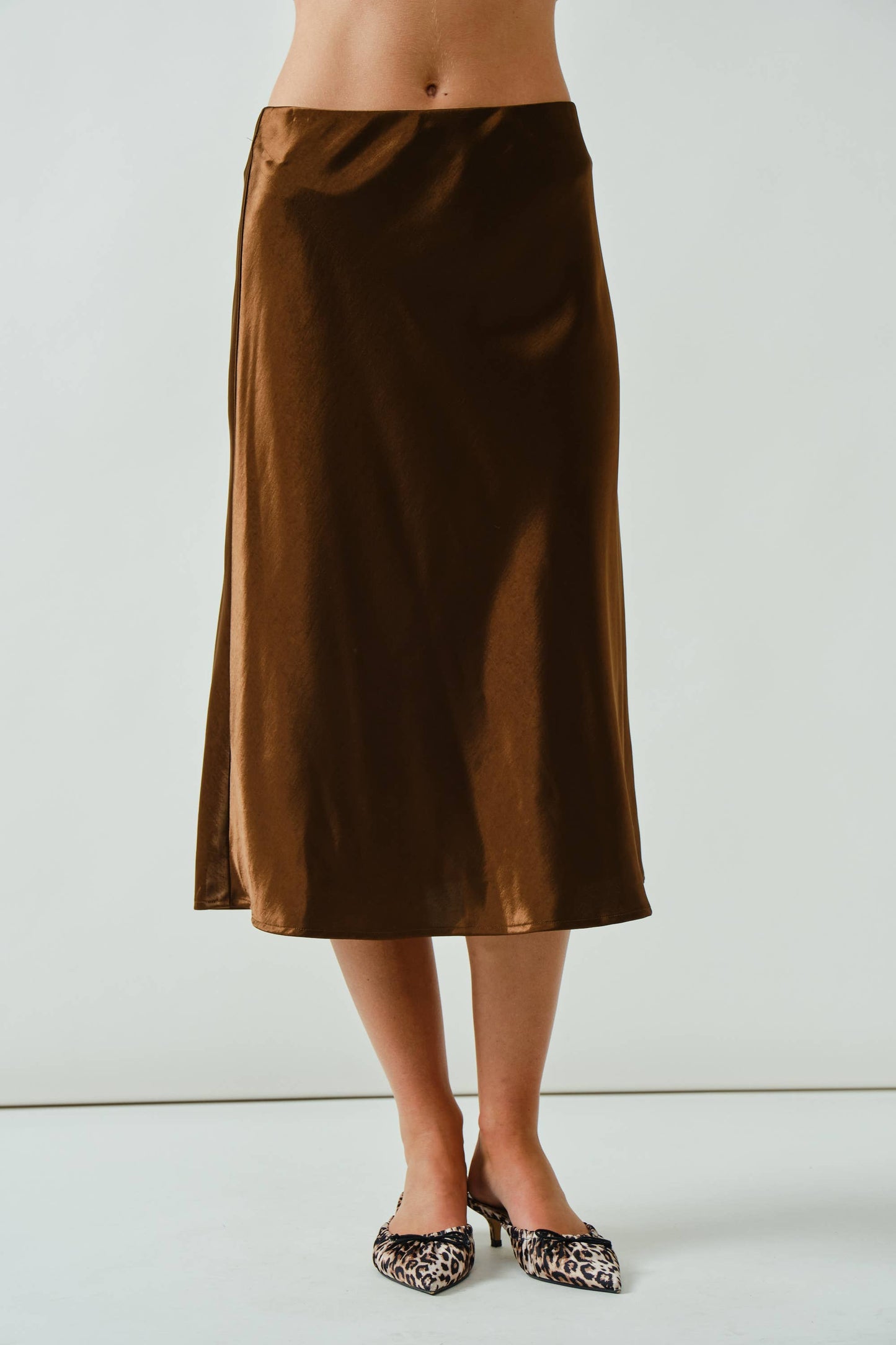 Satin A-Line Midi Skirt • Chocolate Brown