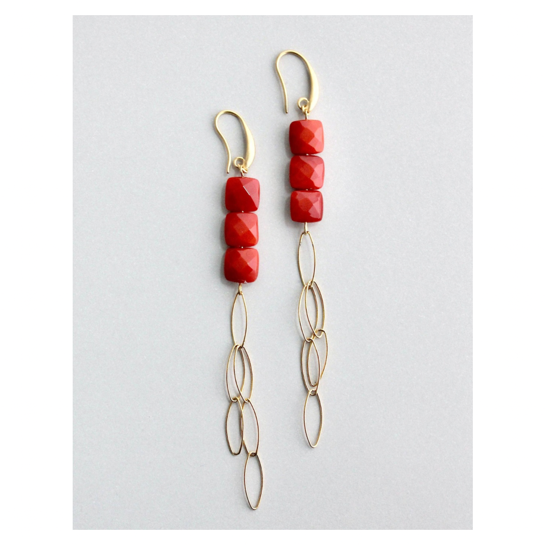 David Aubrey • Bead & Chain Duster Earrings • Red Agate