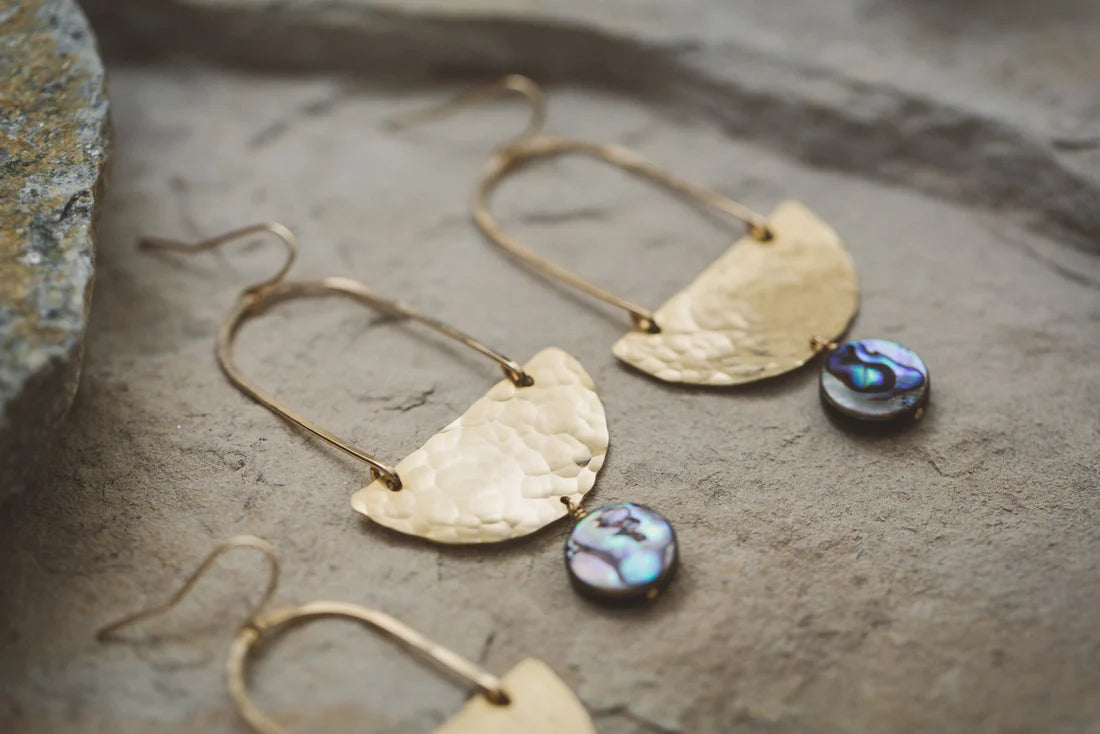 Desert Moon Design • Ceres Abalone Dangle Earrings • Brass