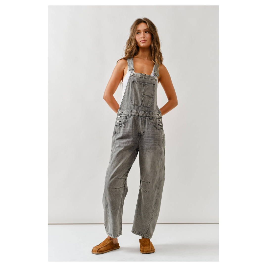Relaxed Barrel Denim Overall • Grey Wash
