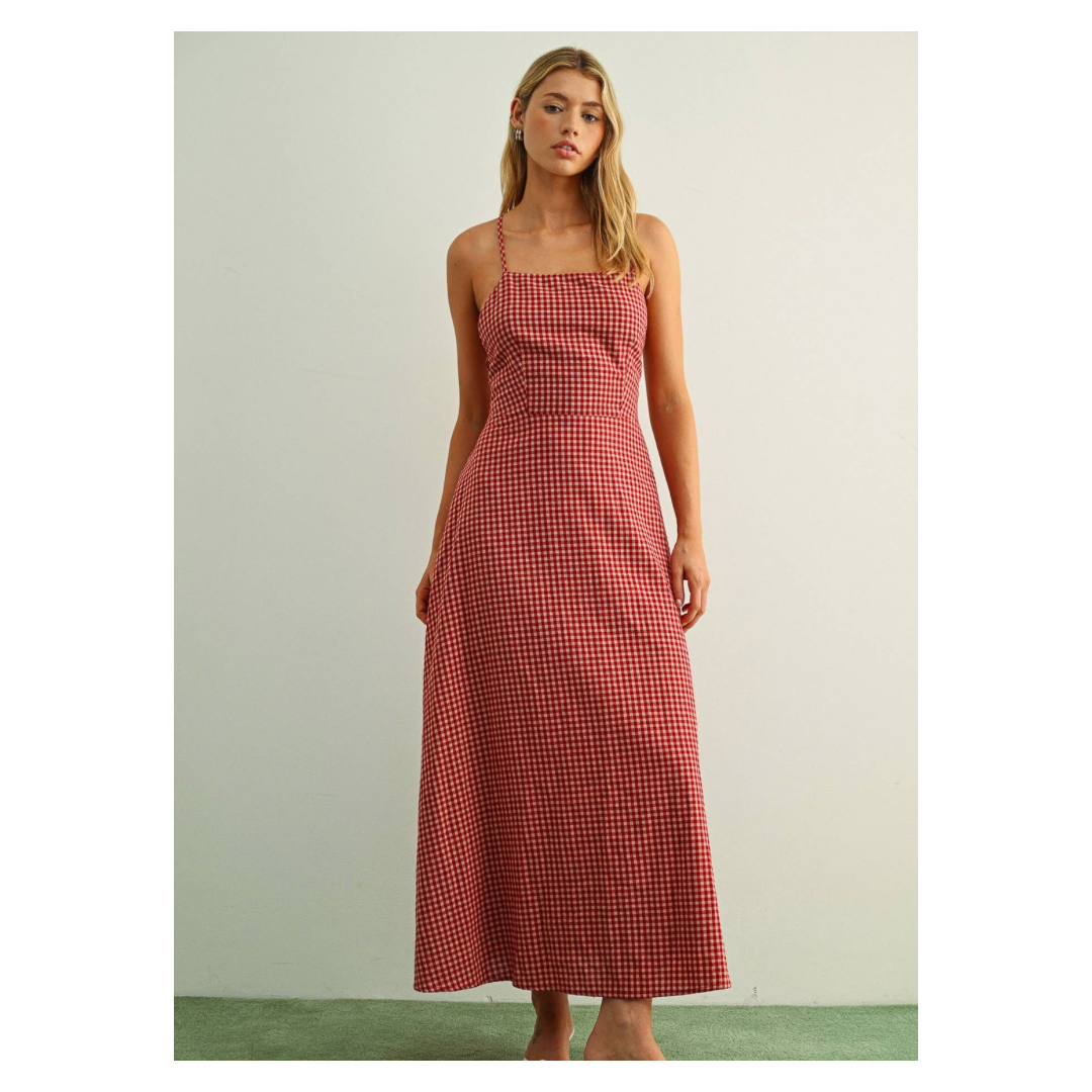 Sleeveless Gingham Dress • Red