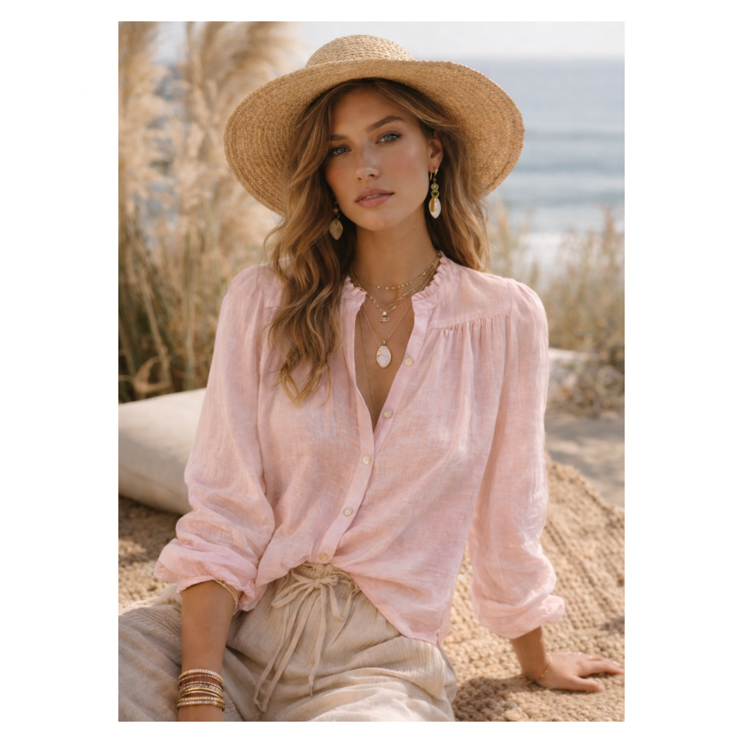 Nu Vintage • Rosé Coast Blouse • Hot Pink