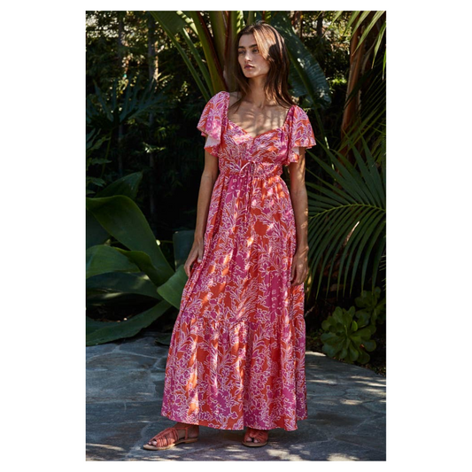 Floral Sweetheart Maxi Dress • Orange & Pink