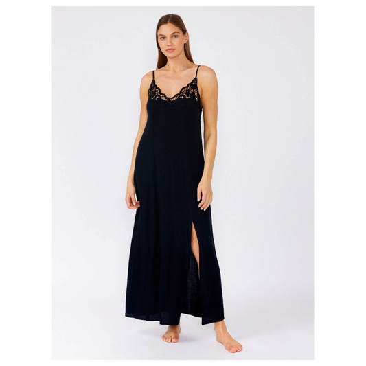 Battenburg Lace Trim Maxi Dress • Black