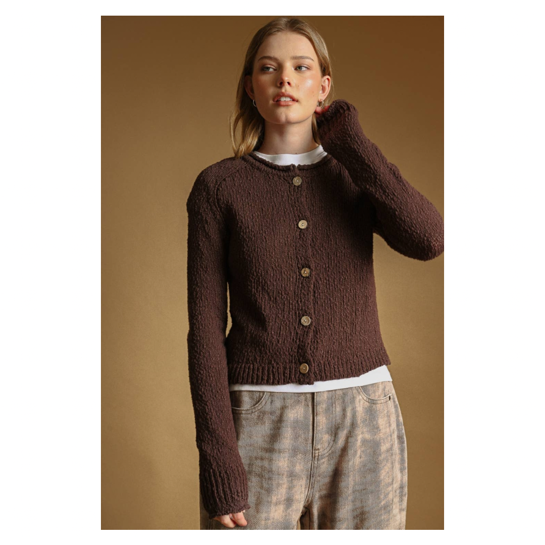 Cotton Slub Cardigan • Brown