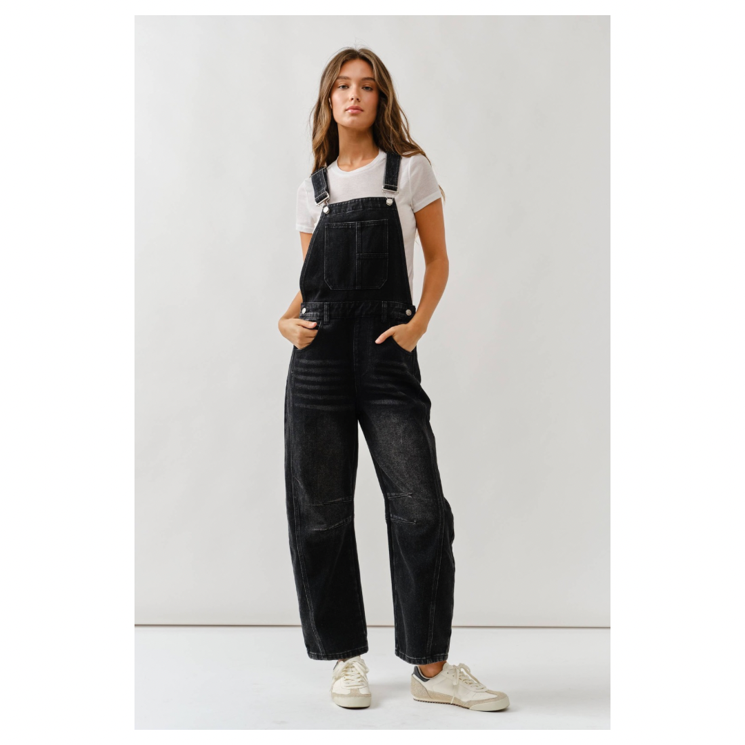 Relaxed Barrel Denim Overall • Black Wash