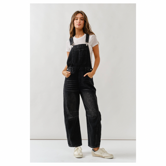 Relaxed Barrel Denim Overall • Black Wash