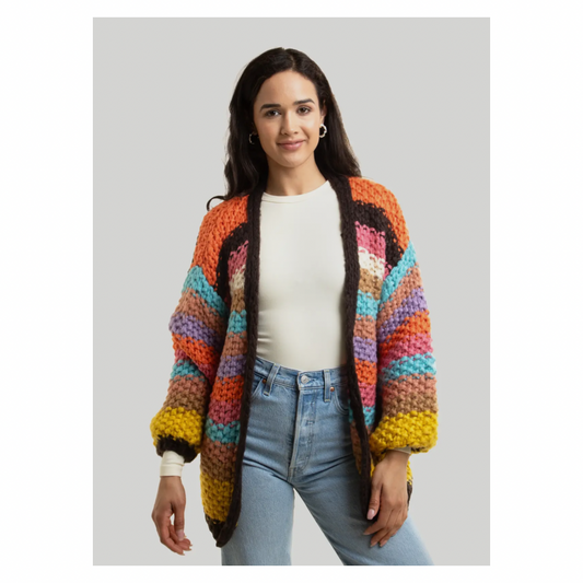 Saachi • Colorful Striped  Knit Cardigan • Black Trim
