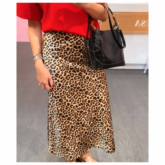 Aniston Satin Slip Skirt • Leopard Print