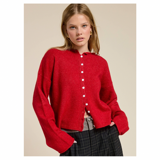 Essential Button Down Cardigan • Red