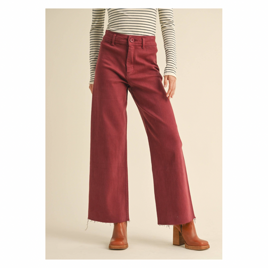 High Waist Wide Leg Denim Pants • Maroon Red