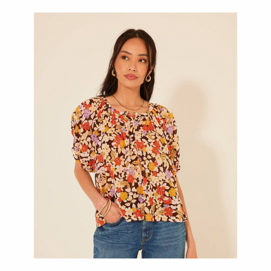 Pavia Top • Floral Cream Brown