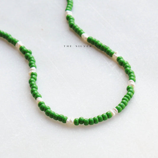 The Silver Wren • Kelly Green Beaded Necklace