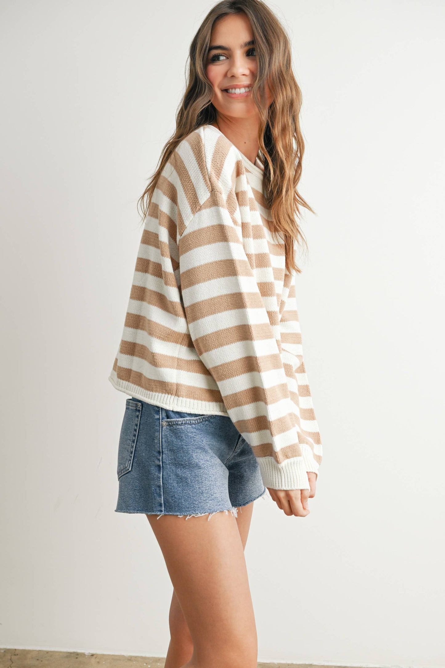 Oversized Boxy Stripe Sweater • Taupe & Ivory