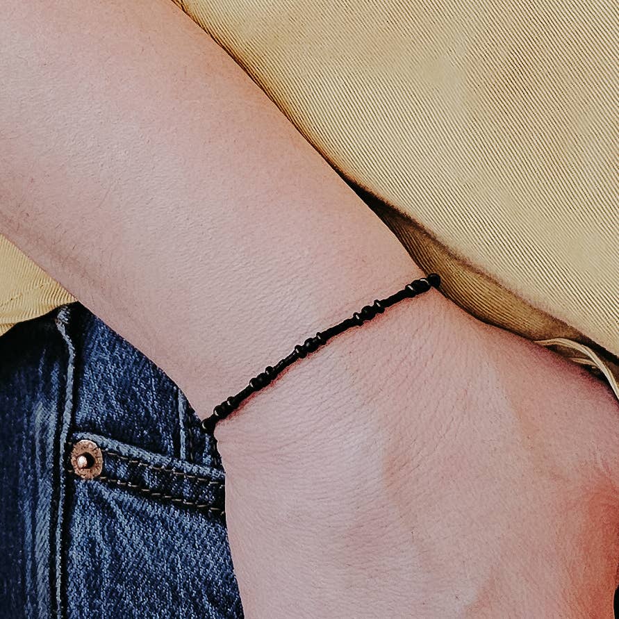Adjustable Beaded Bracelet No. 145 • All Black