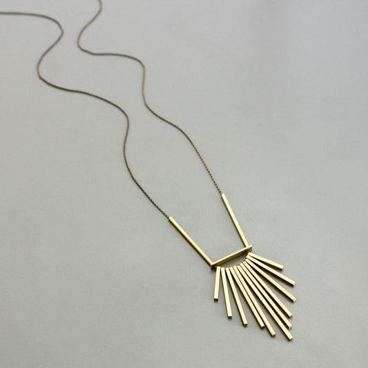 Long Bar Burst Necklace Brass