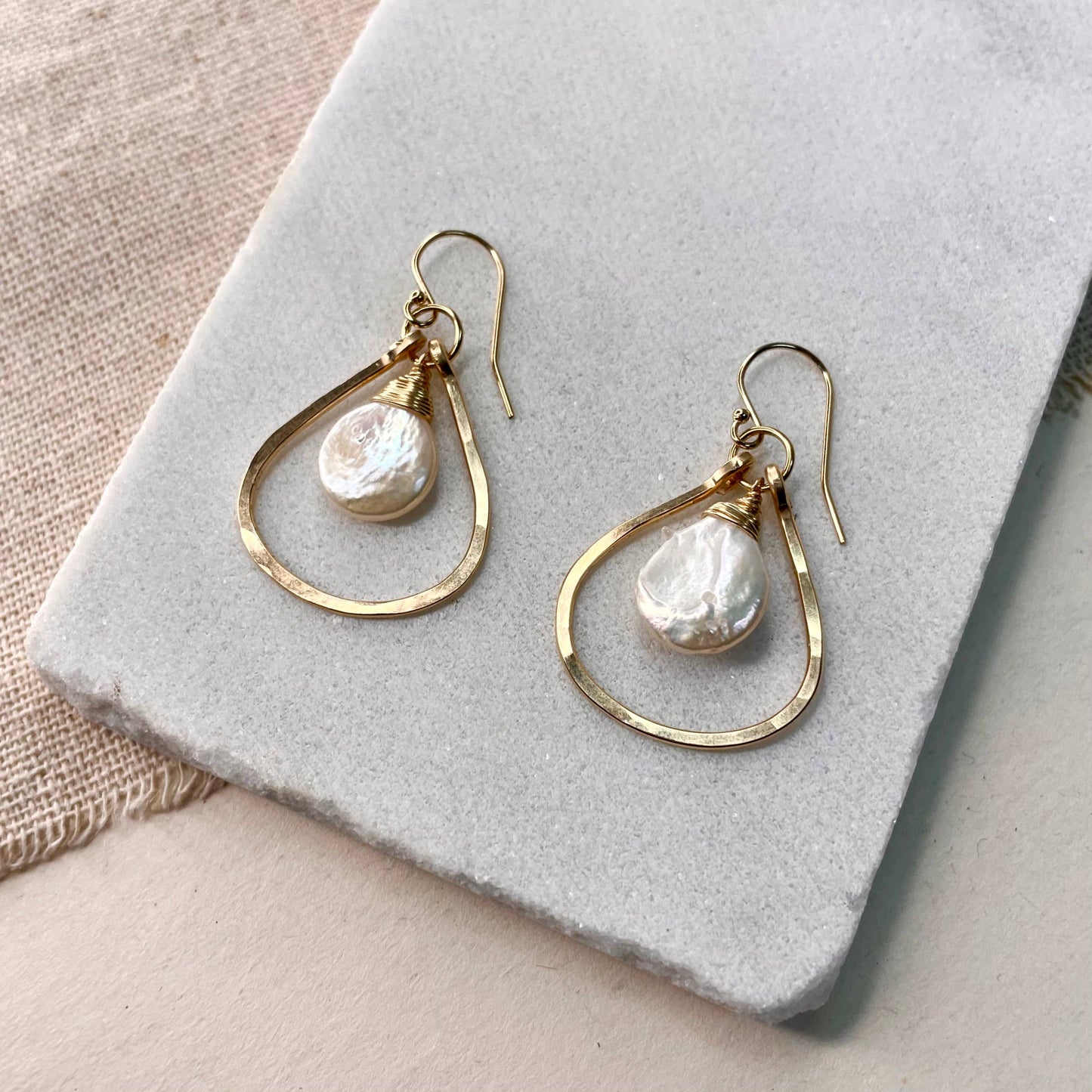 Pearl Mini Teardrop Earrings • 14K Gold Fill