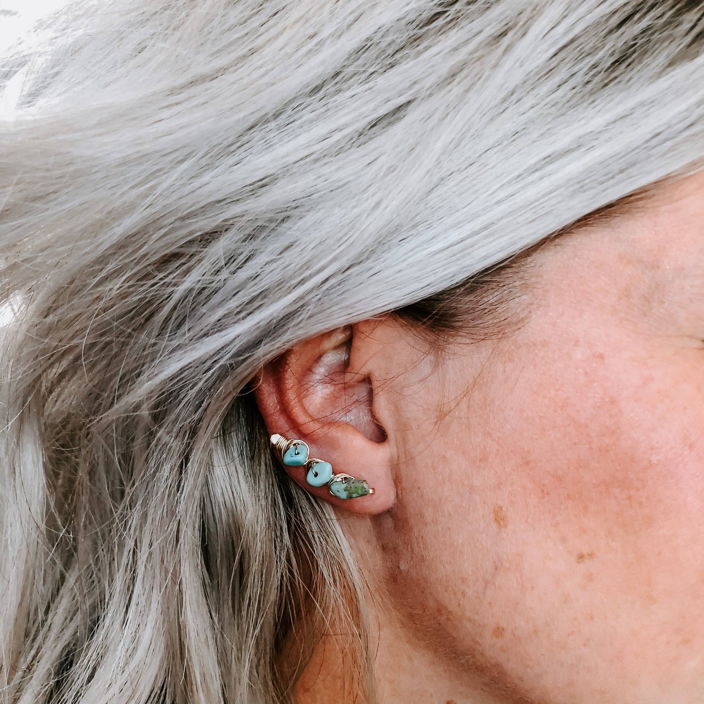 Kingman Turquoise Ear Climber Earrings • Sterling Sliver