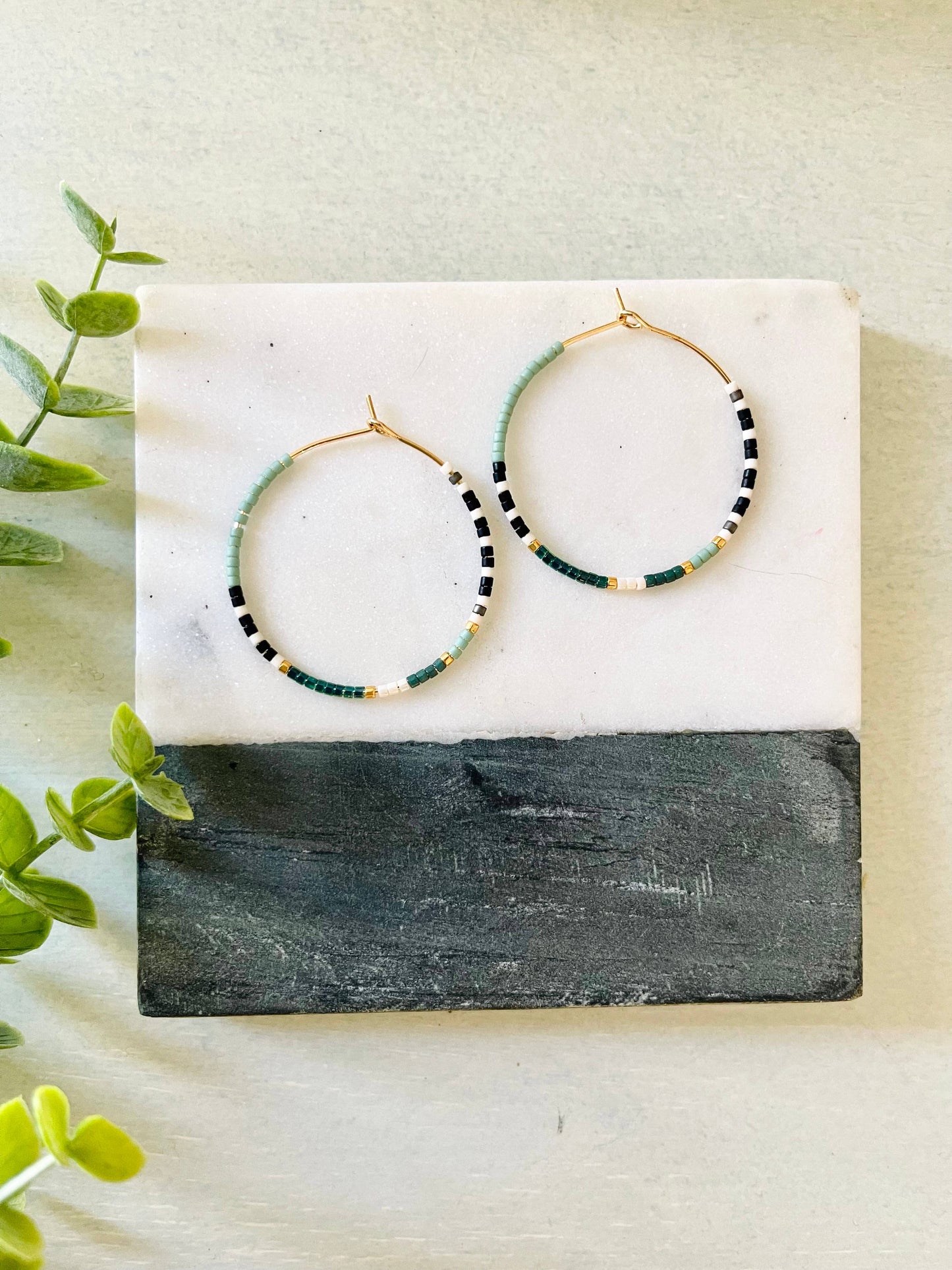 Beaded Hoop Earrings • Sea Foam Green • Pick Your Size