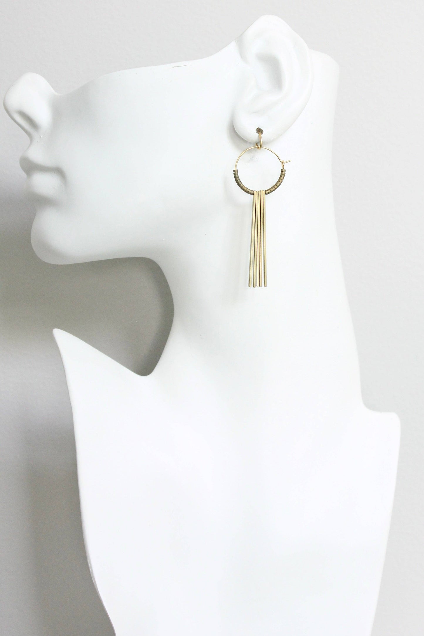 David Aubrey • Geometric Hoop Fringe Earrings • Brass