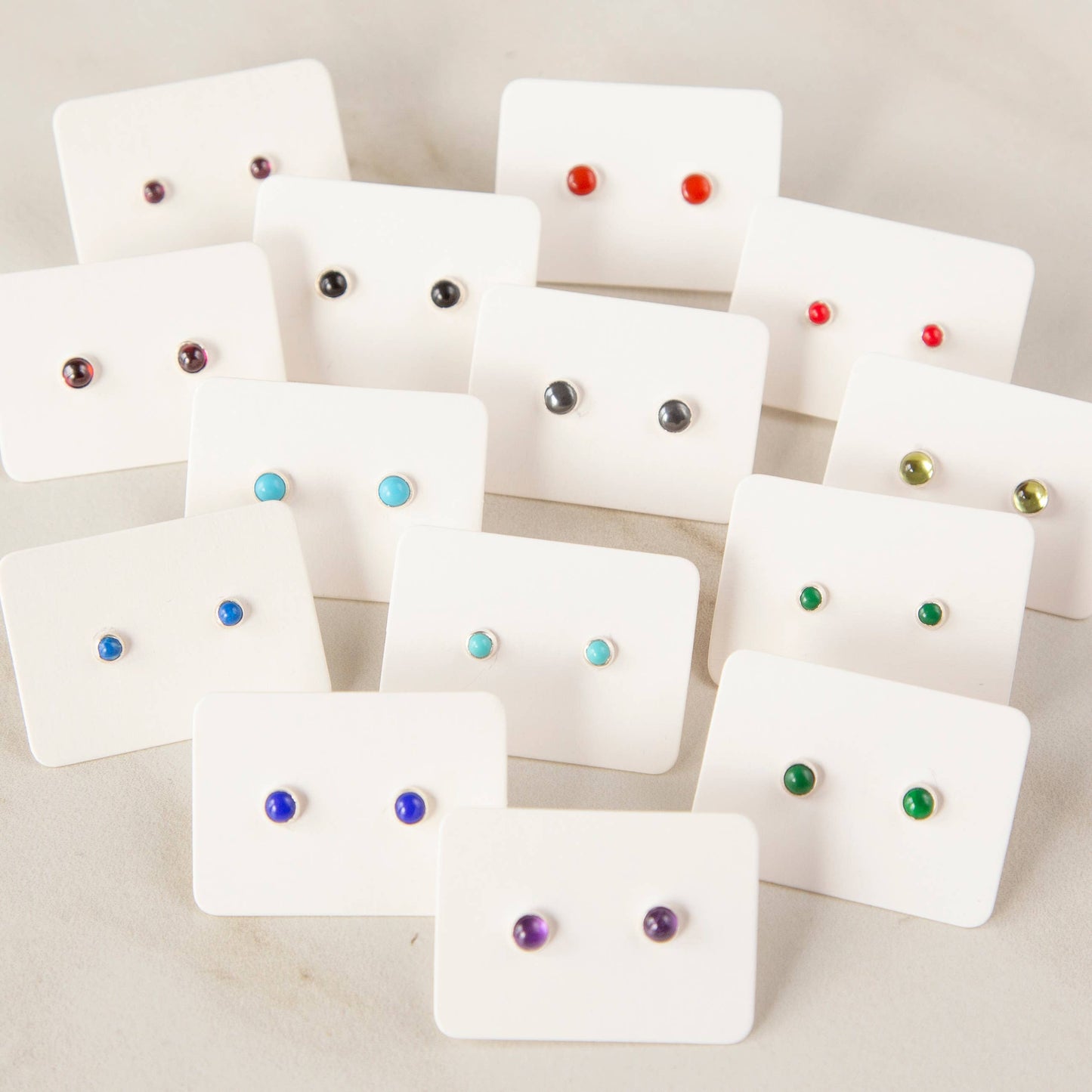 Small Gemstone Stud Earrings • Sterling Silver • Amethyst