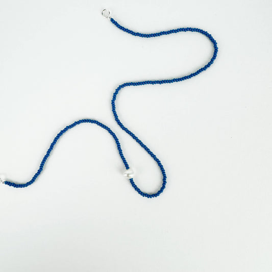 The Khadi Seed Bead Pearl Necklace • Deep Blue