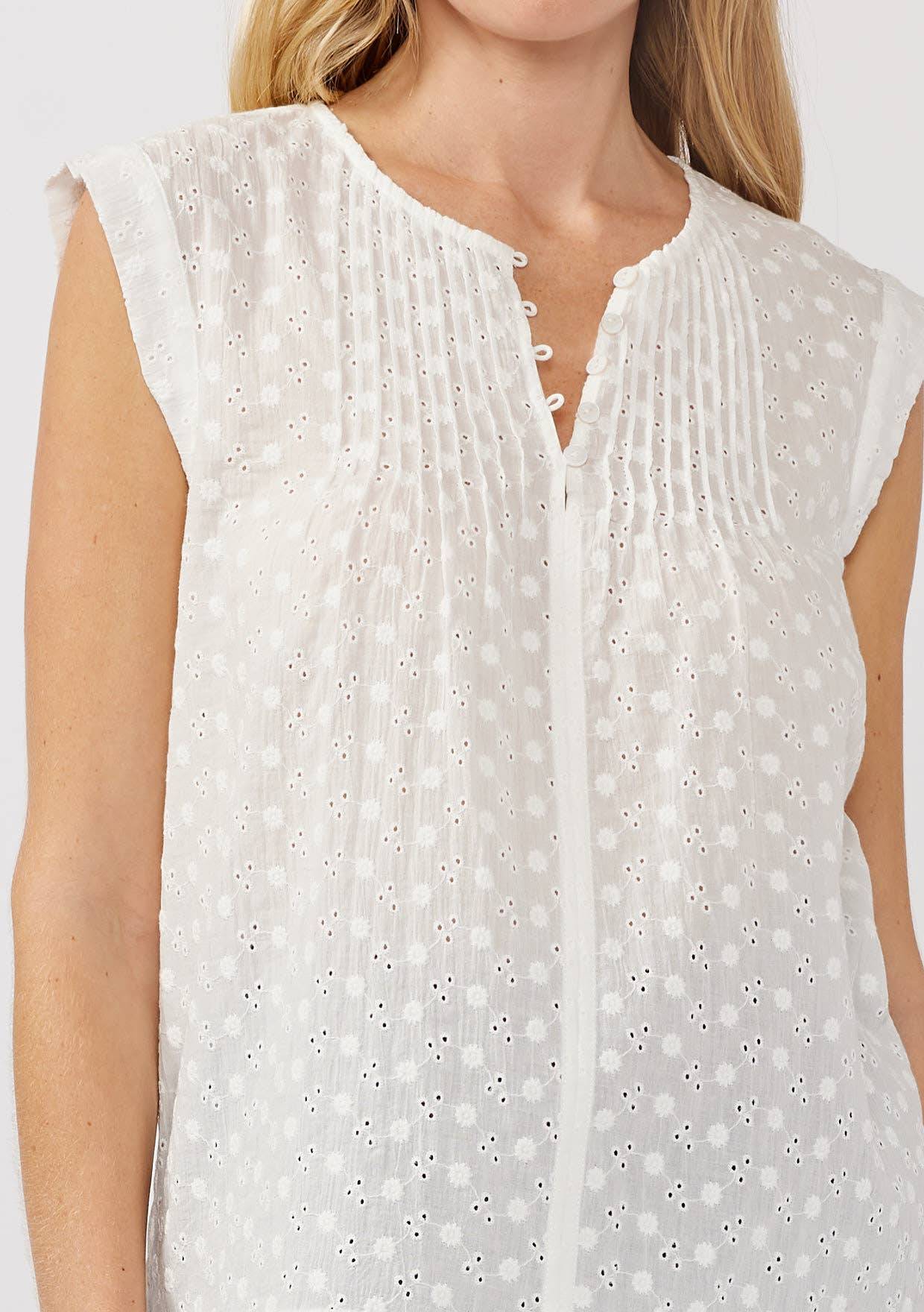 Eyelet Pintuck Sleeveless Top • White