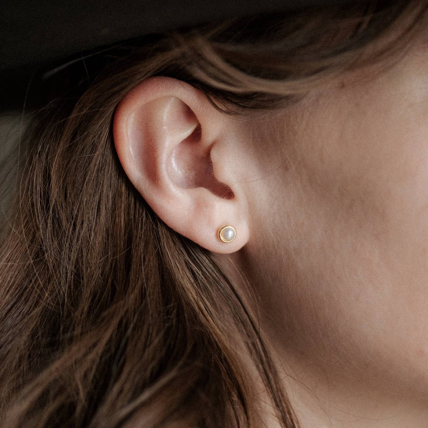 Common Form • Hyalite Stud Earrings • Brass & Pearl