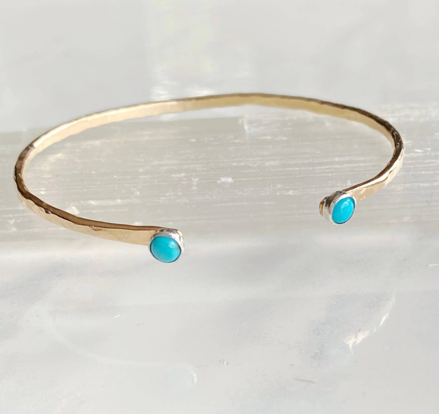 Hammered Open Cuff Bracelet • Turquoise • Gold Fill
