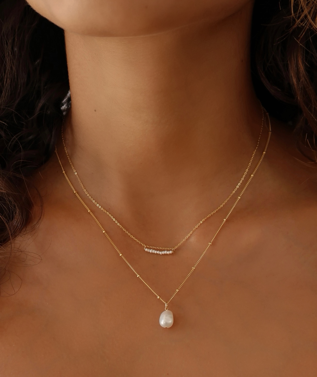 Tiny Pearl Bar Necklace • 14k Gold Fill