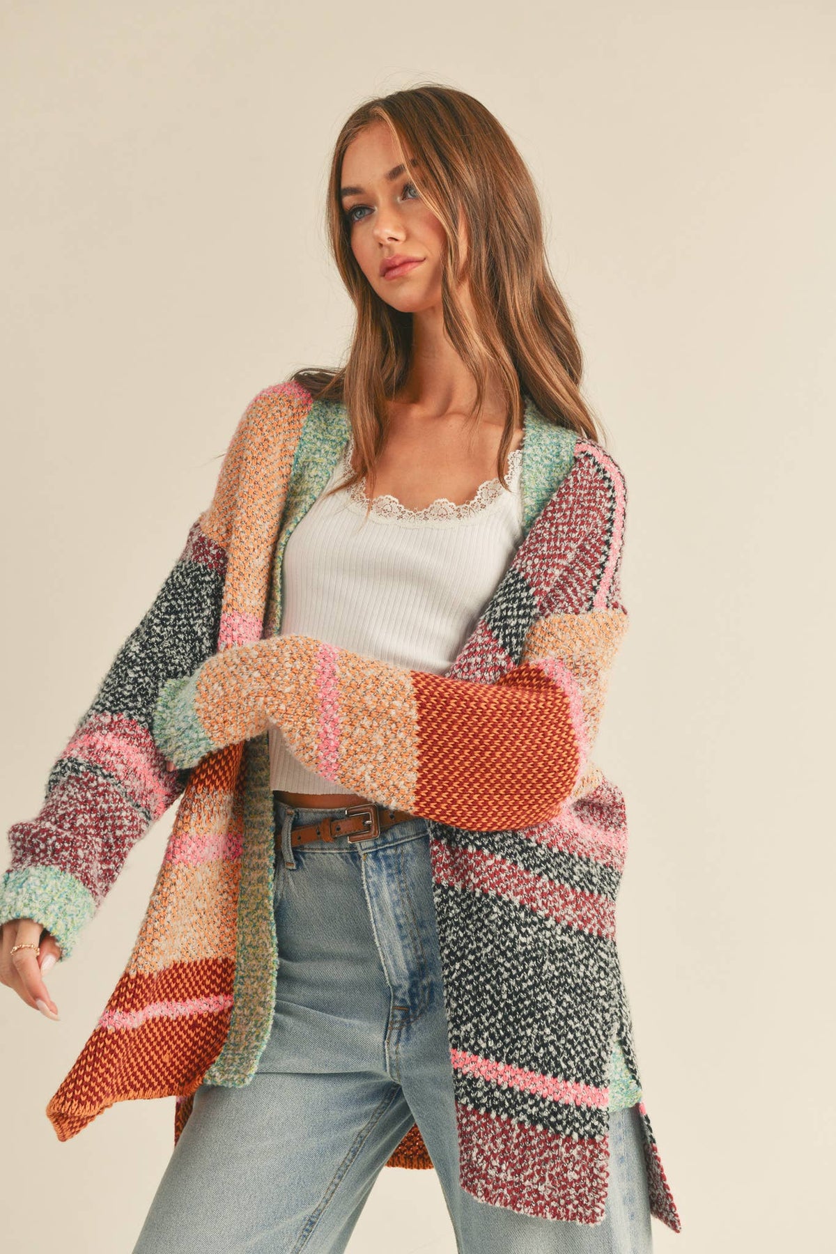 Oversized Color Block Cardigan • Burgundy Orange