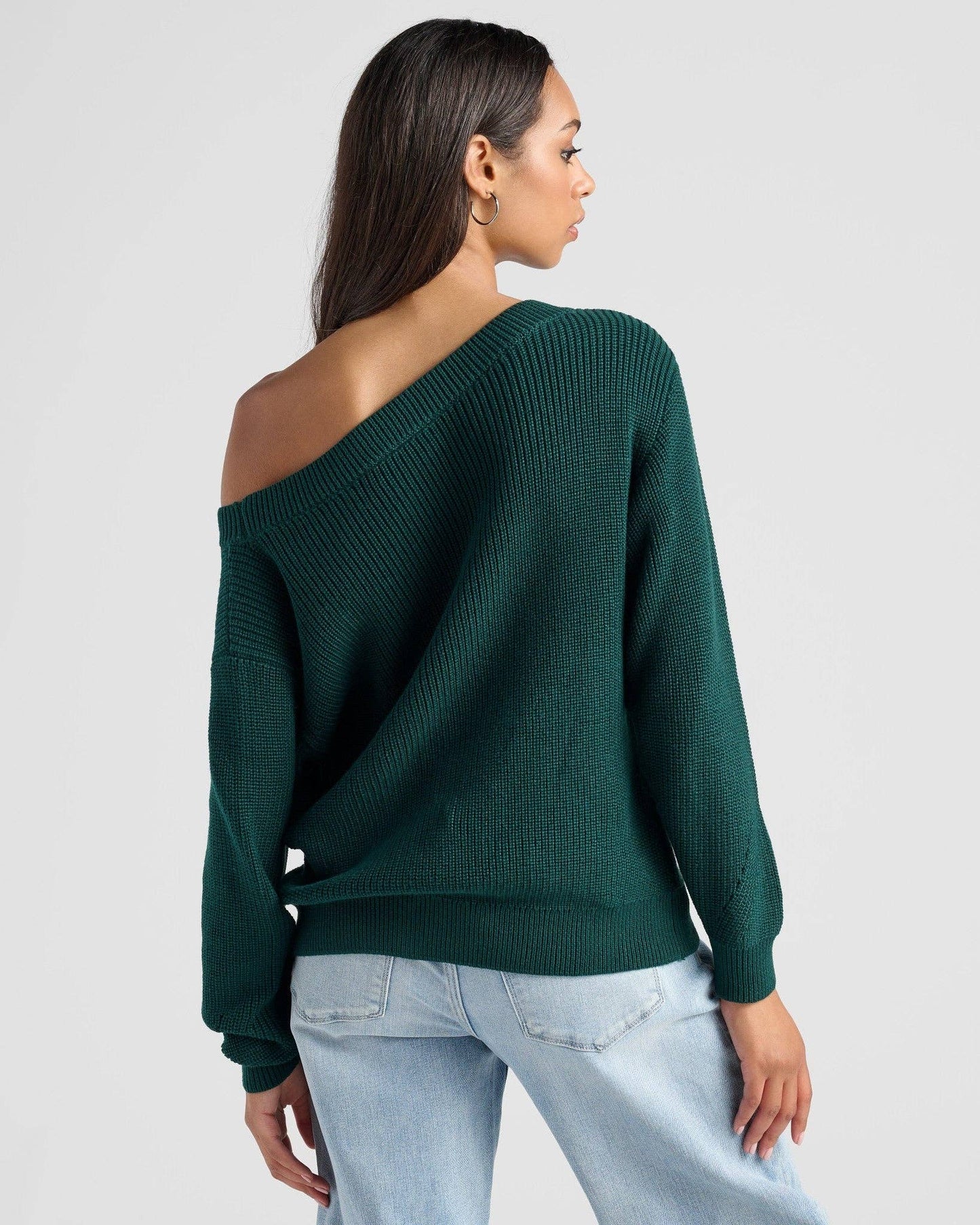 Coastal One Shoulder Sweater • Hunter Green • Small