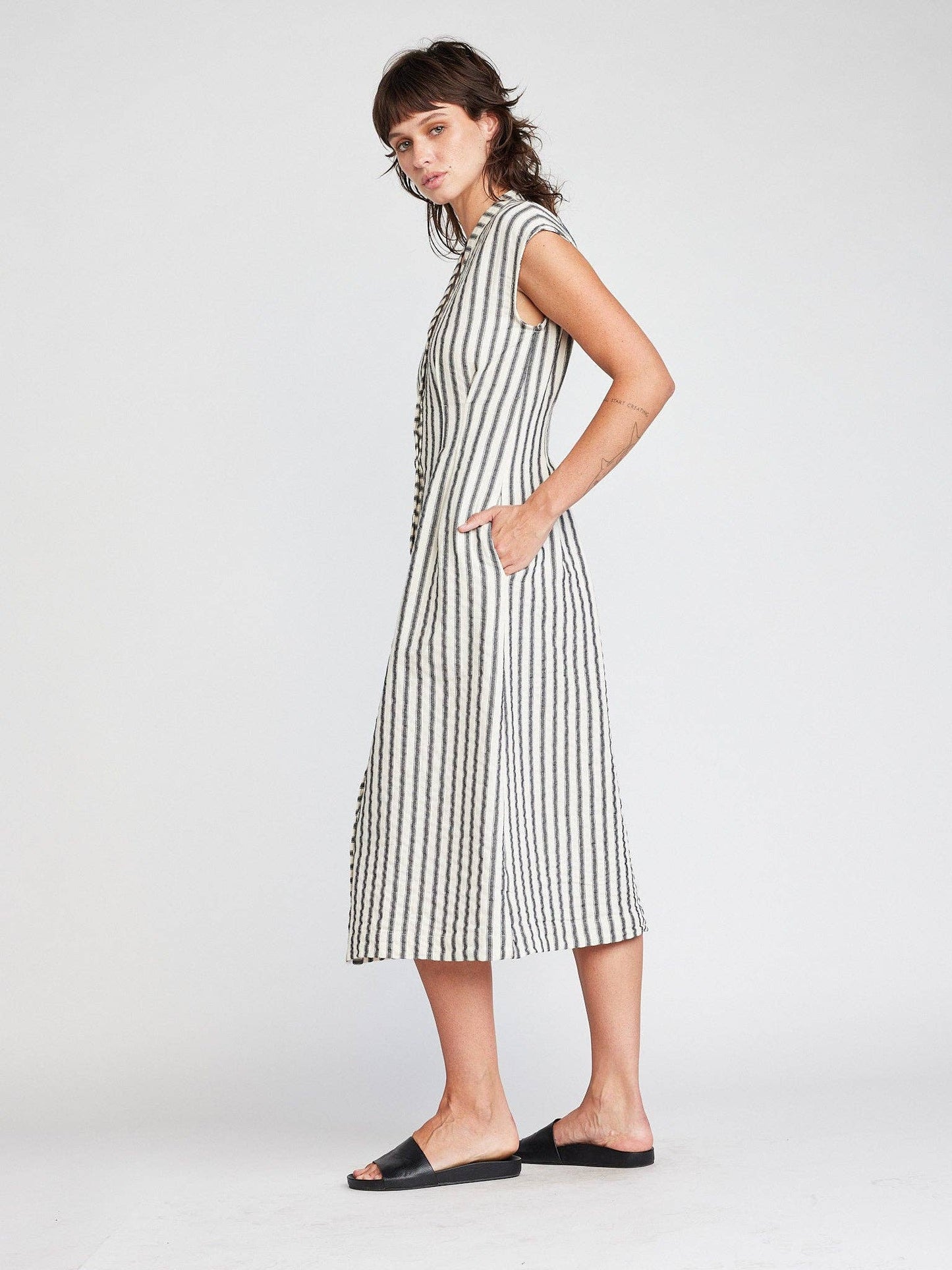 Self Contrast • Jamila Stripe Midi Dress • Black & White