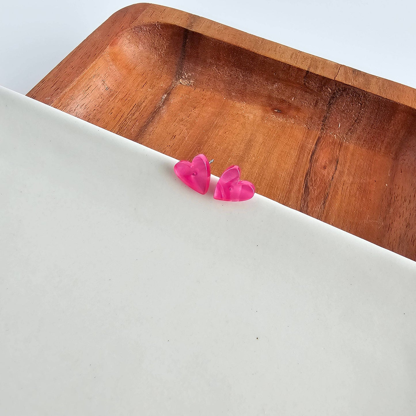 Hand Drawn Heart Stud Earrings • Hot Pink