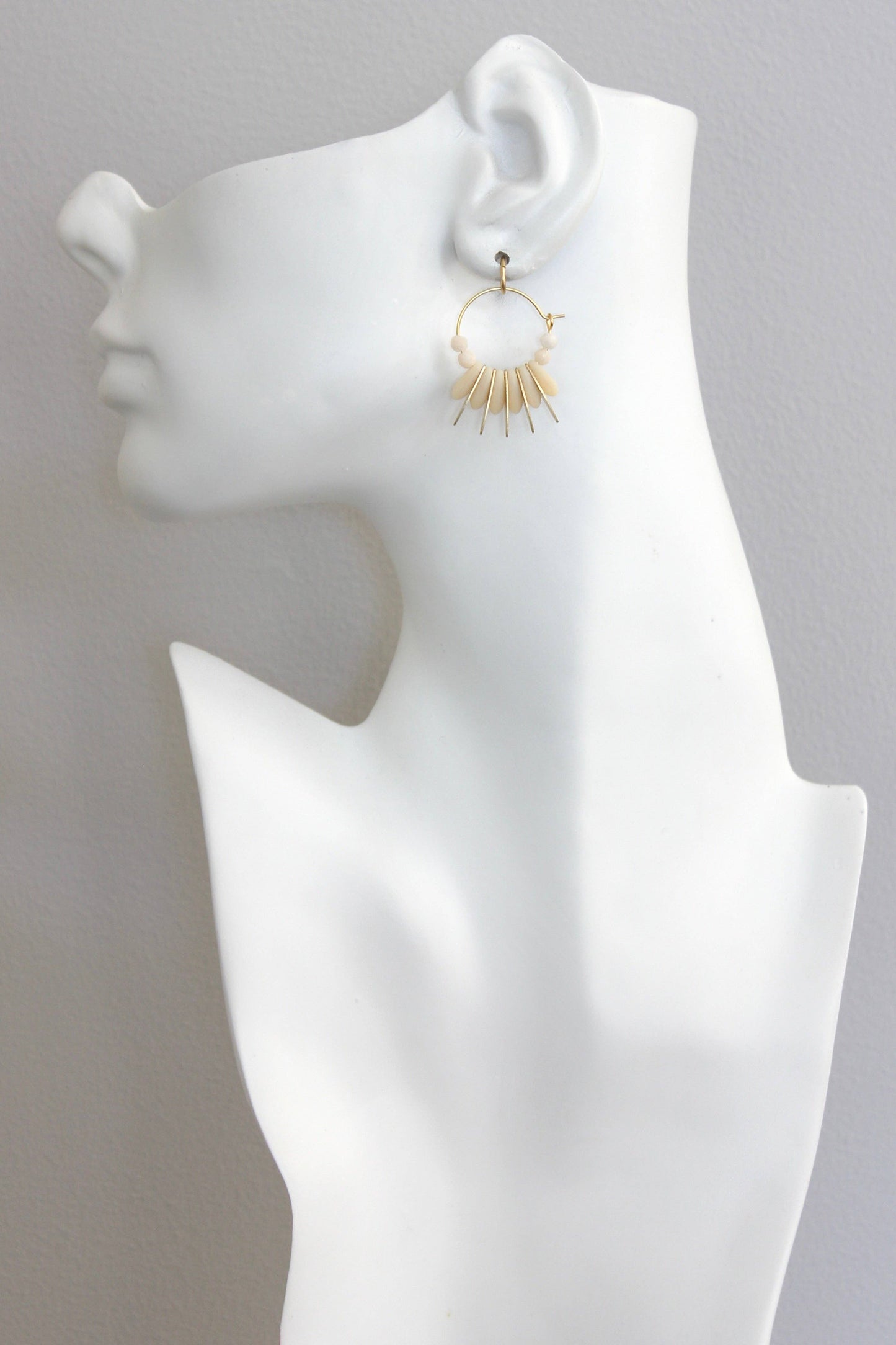 David Aubrey • Small Beaded Hoop Earrings • Matte Cream