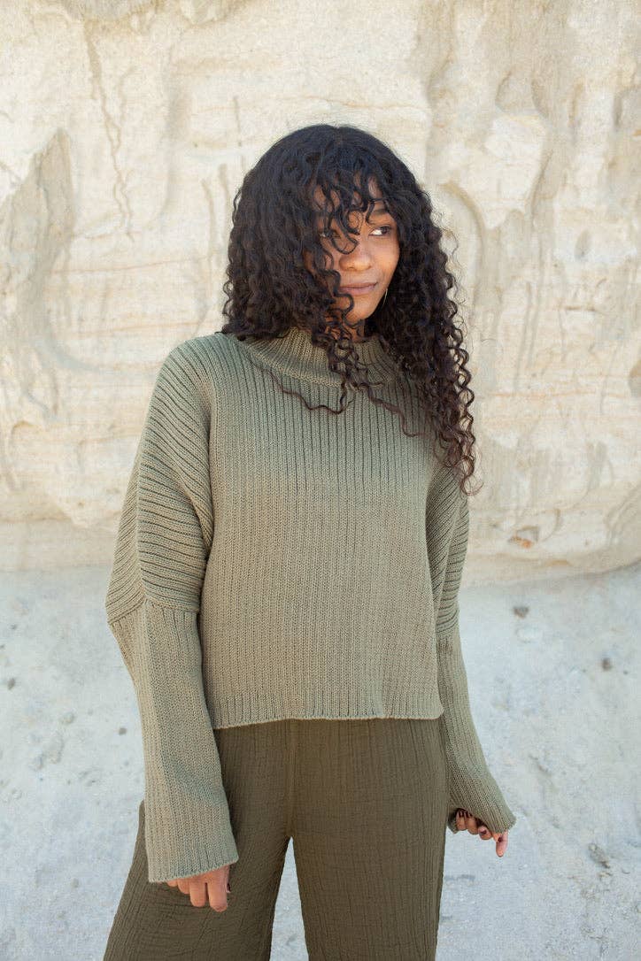 Honest Cotton • Mock Neck Crop Sweater • Olive