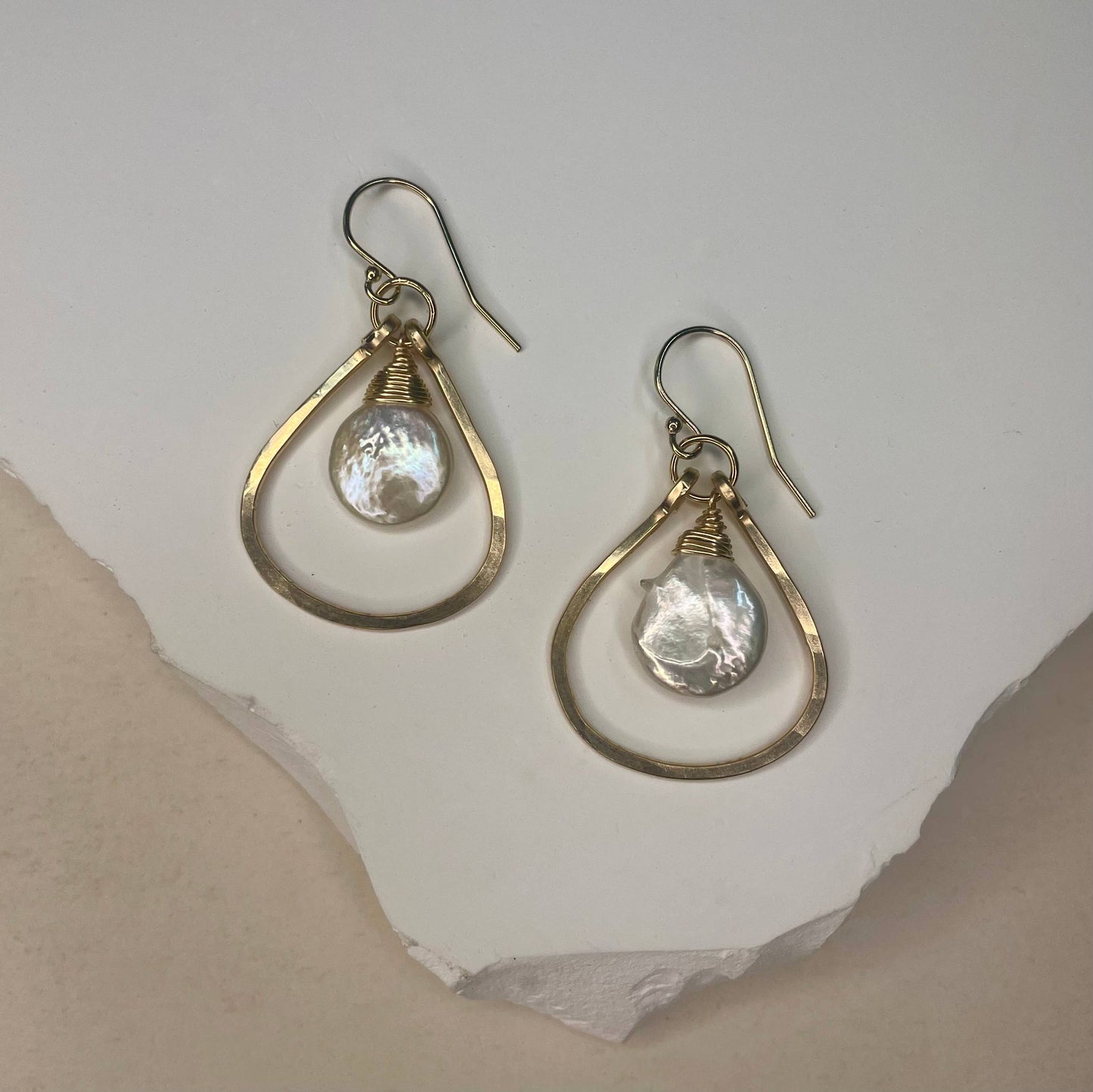Pearl Mini Teardrop Earrings • 14K Gold Fill