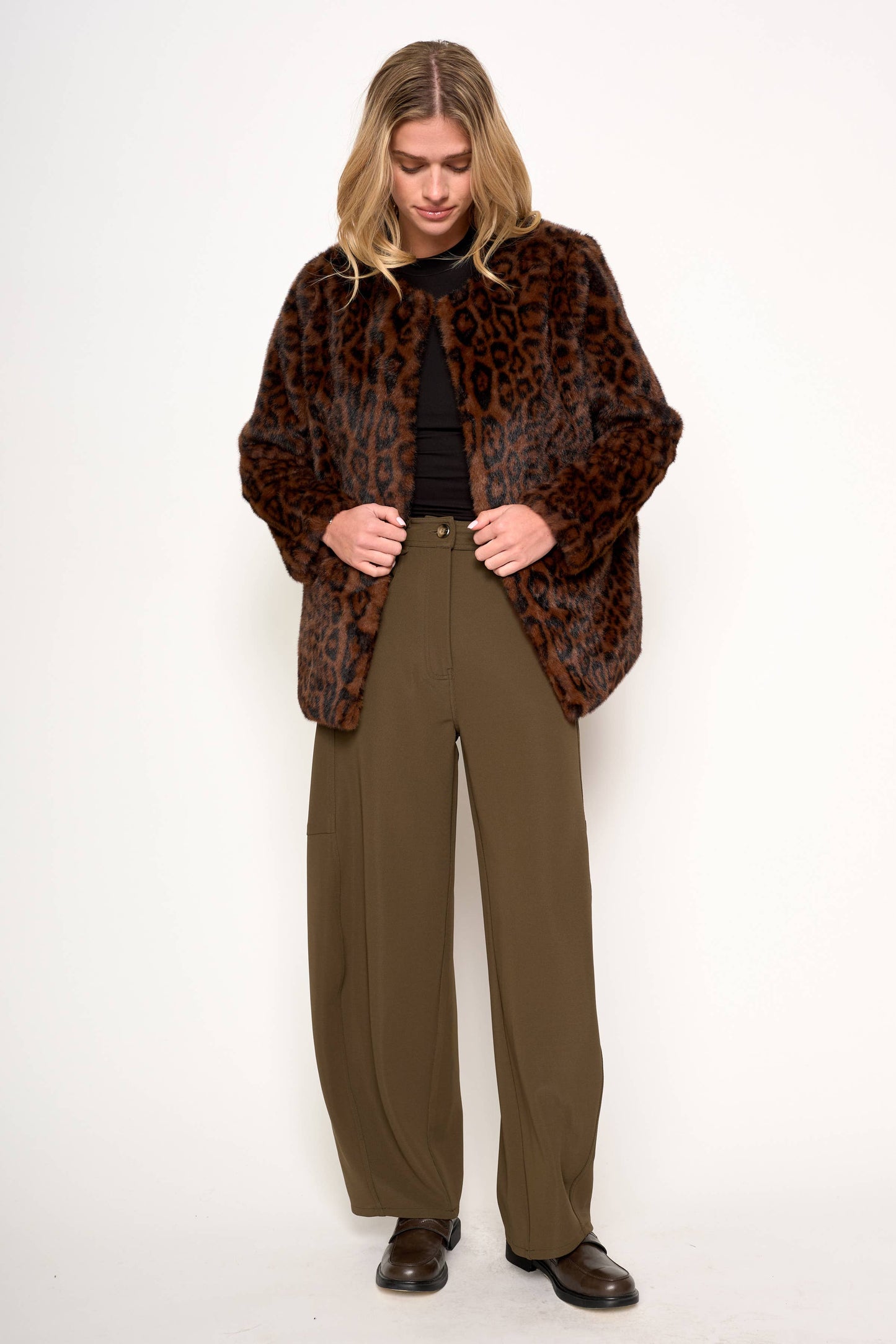 D. Ra • Lucia Faux Fur Coat • Leopard • Chocolate Black